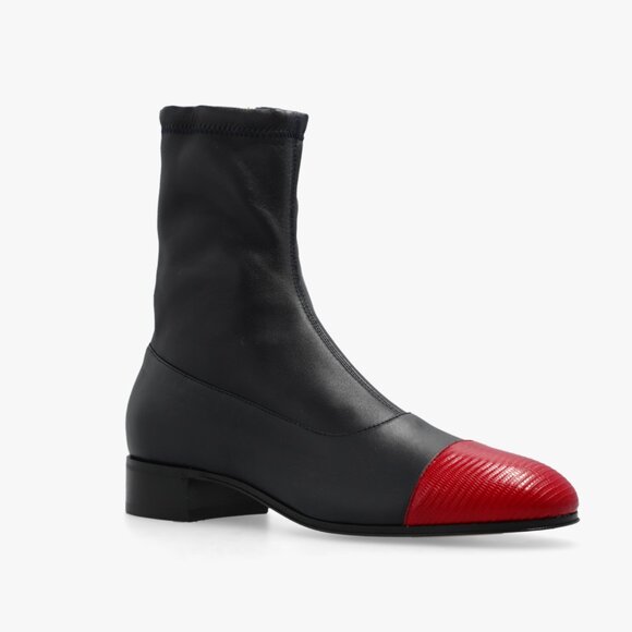 GUCCI MENS BOOTS DARK BLUE LEATHER RED LIZARD TOE ANKLE BOOTIES sz 11 11.5 - Picture 4 of 16